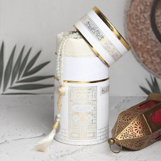 Kaaba design cylinder gift box (White)