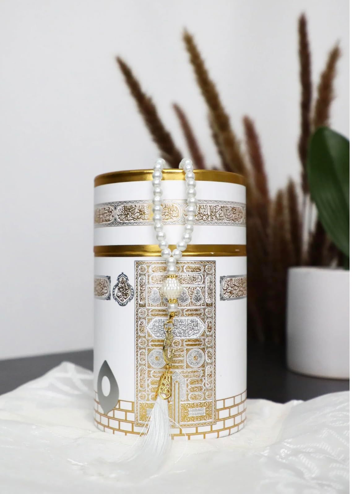 Kaaba design cylinder gift box (White)